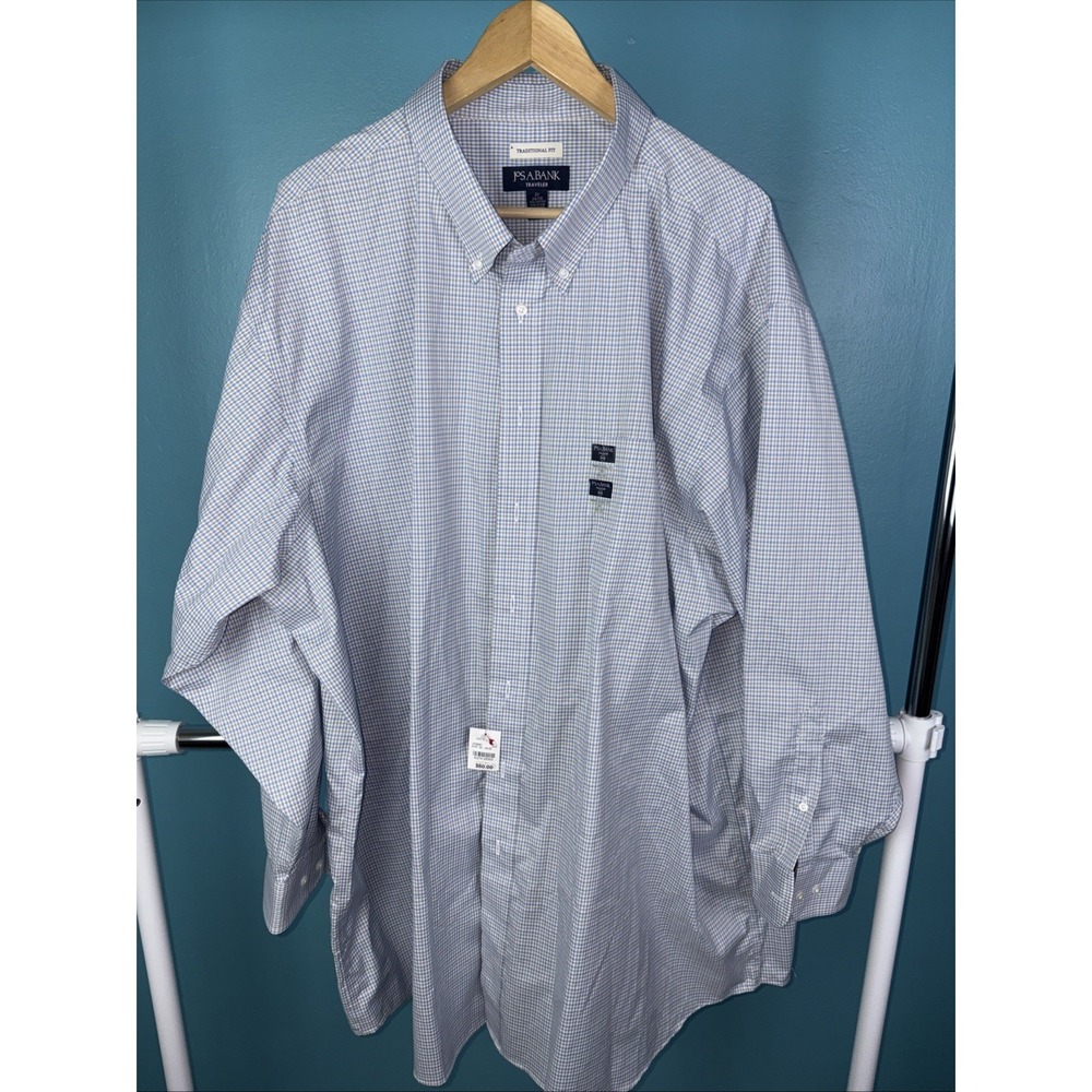 Jos A Bank Long Sleeve Traveler 20 34/35 Gingham Plaid Check‎ Tradional Fit